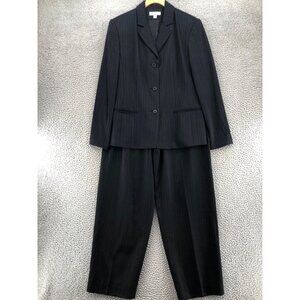 Amanda Smith Suit Womens 12 Black Pinstripe Pantsuit Set Wool Blend Trouser Work